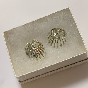 Vintage Signed CHAREL Silver Ton Fan Clip-On Earrings